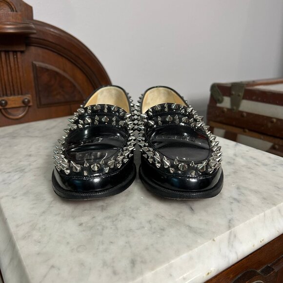 Christian Louboutin Mattia Black Patent Spike Loafers size 37 - Picture 5 of 8
